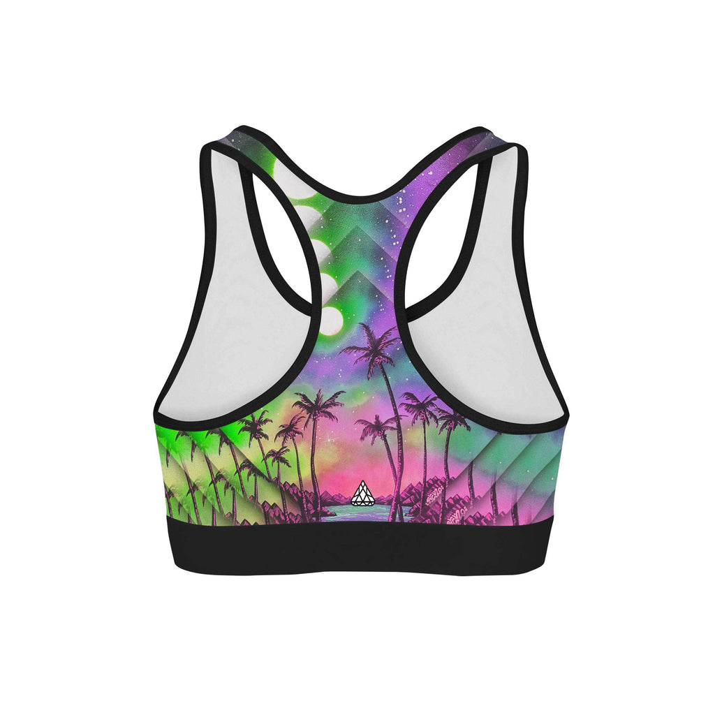 PALM TREE GLITCH SPORTS BRA