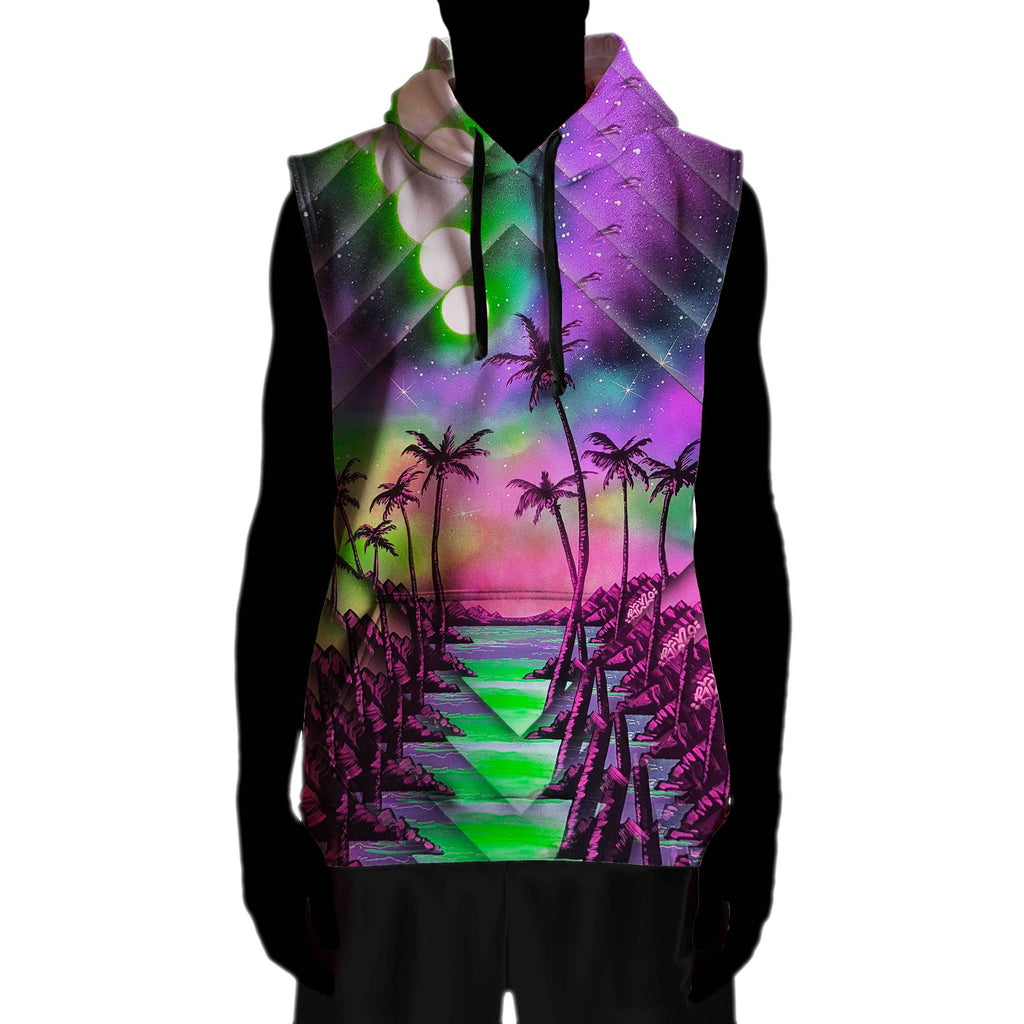 PALM TREE GLITCH SLEEVELESS HOODIE